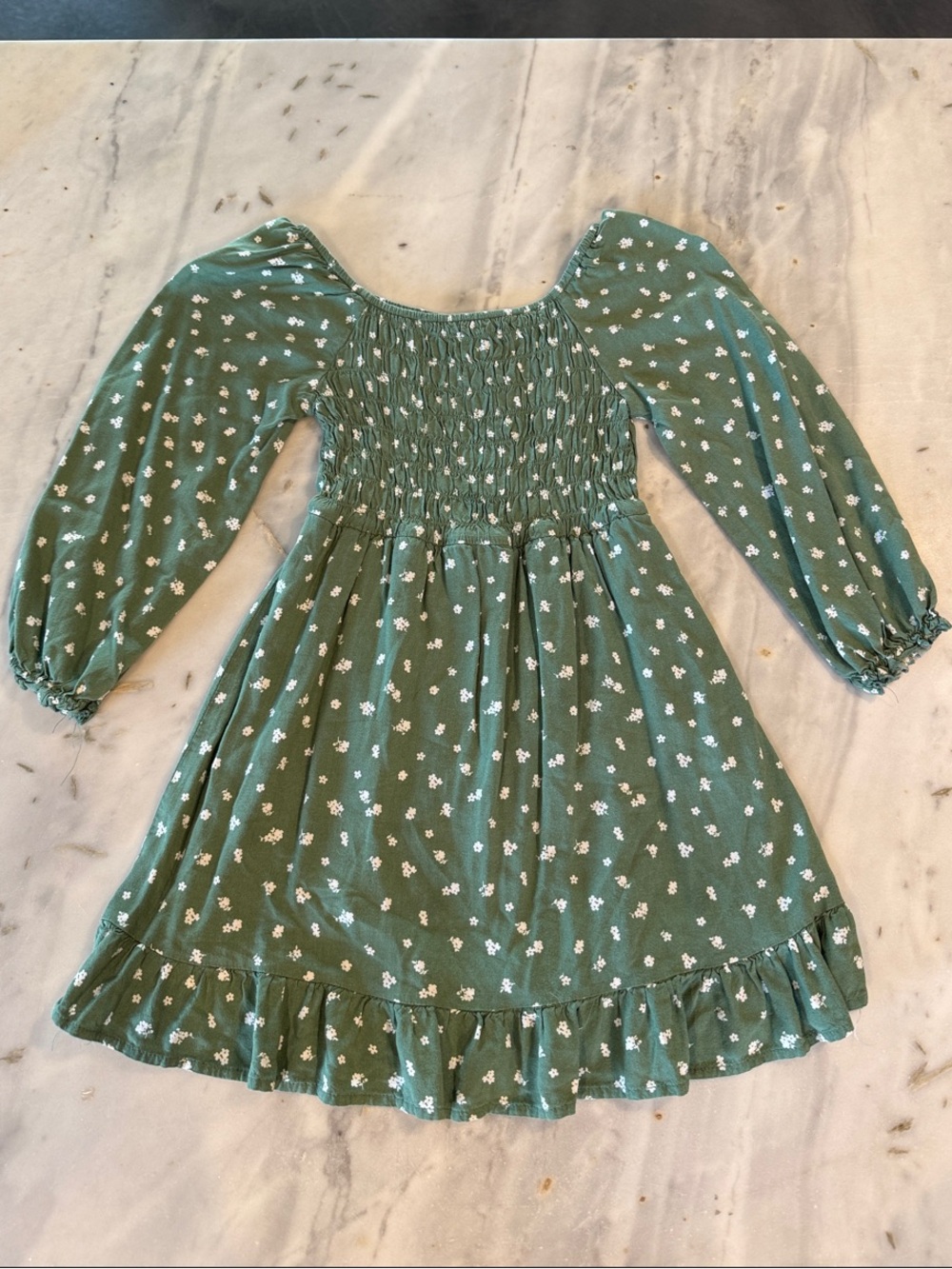Chenault Green Floral Smocked Long-Sleeve Dress